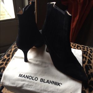 Black suede Manolo Blahnik booties